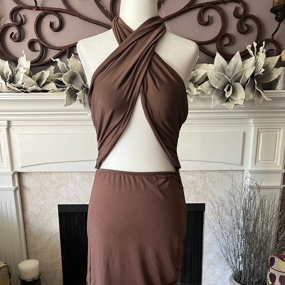 Bodycon Criss Cross Halter Mini Dress, NWOT, Size Large - Picture 6 of 12